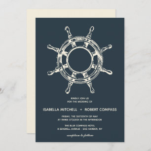 The Blue Ship's wheel Wedding Invitation