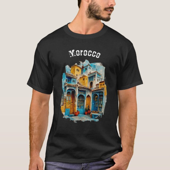 The Blue Tapestry: Chefchaouen's Classic Elegance T-Shirt (Front)