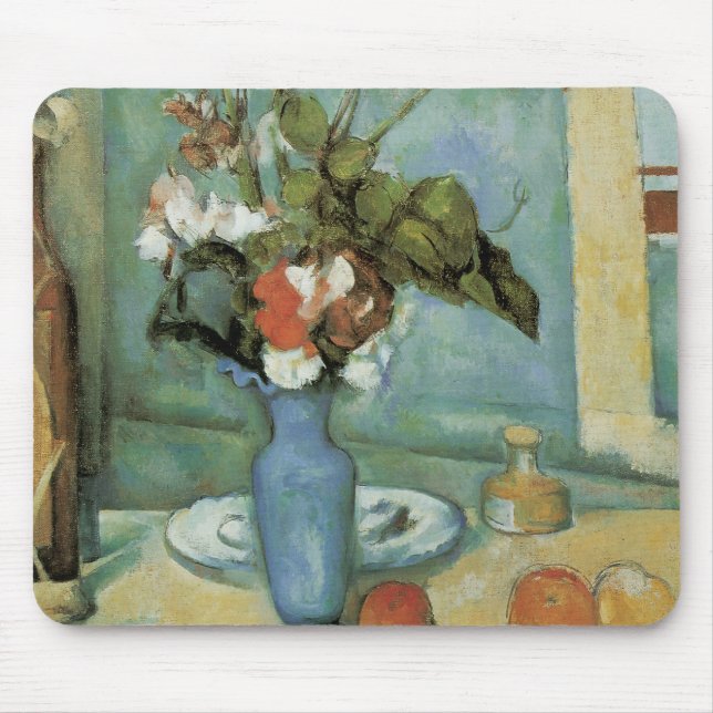 The Blue Vase (Flowers and Fruit) by Paul Cezanne Mouse Pad (Front)