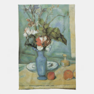 The Blue Vase (Flowers and Fruit) by Paul Cezanne Tea Towel