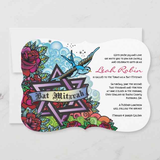 THE BLUEBIRD STAR OF DAVID Bat Mitzvah Invitation (Front)