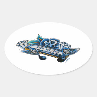 The Blues Harmonica Flash Art Oval Sticker