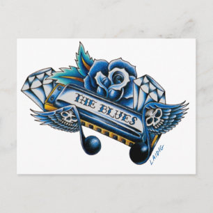 The Blues Harmonica Flash Art Postcard