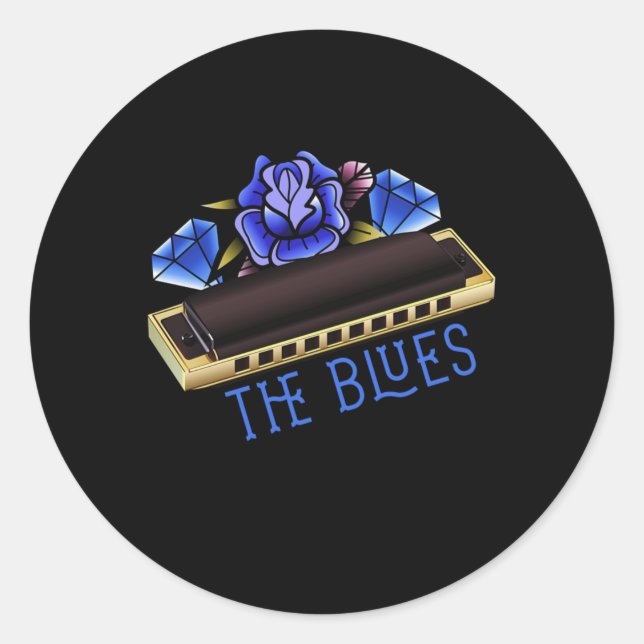 The Blues Harmonica Music Sound Acoustic Jazz Gift Classic Round Sticker (Front)