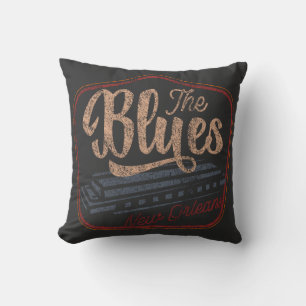 The Blues new Orleans harmonica distressed T-Shirt Cushion