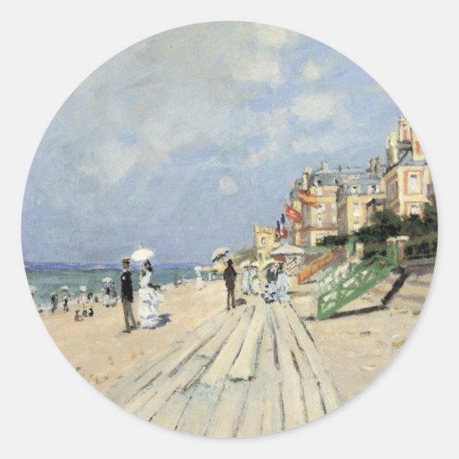 The Boardwalk at Trouville by Claude Monet Classic Round Sticker (Front)