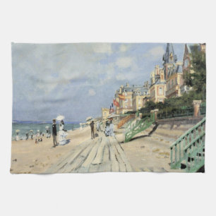 The Boardwalk at Trouville by Claude Monet Tea Towel