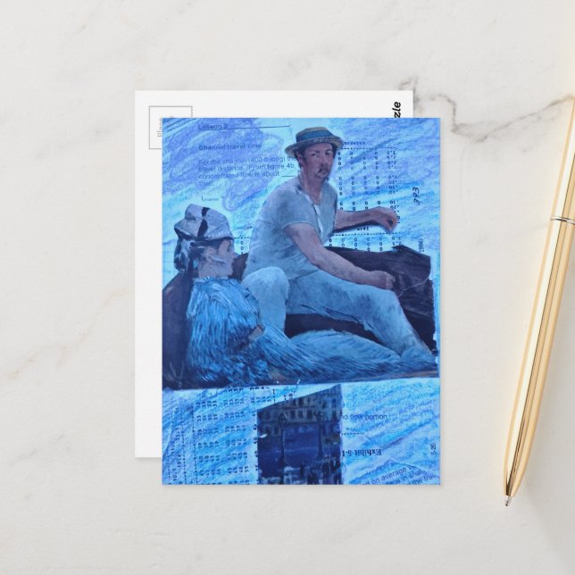 The Boat Ride mixed media collage Postcard (Front/Back In Situ)