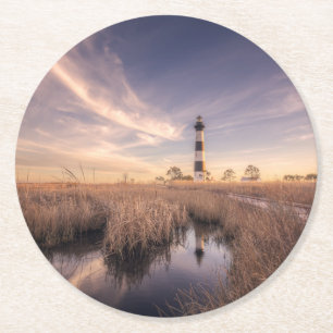 The Bodie Island Lighthouse  At Sunset Round Paper Coaster