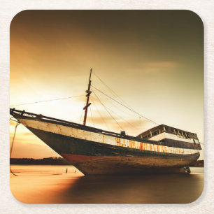 The Body Of Old Ship Bali, Indonesia Square Paper Coaster
