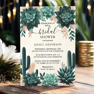 The Boho Leaf Desert Cacti Succulent Bridal Shower Invitation
