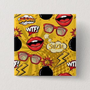 The Bomb Retro Lips Red/Gold ID553 15 Cm Square Badge
