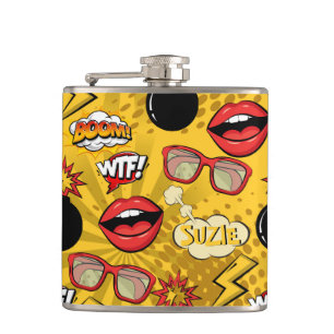 The Bomb Retro Lips Red/Gold ID553 Hip Flask