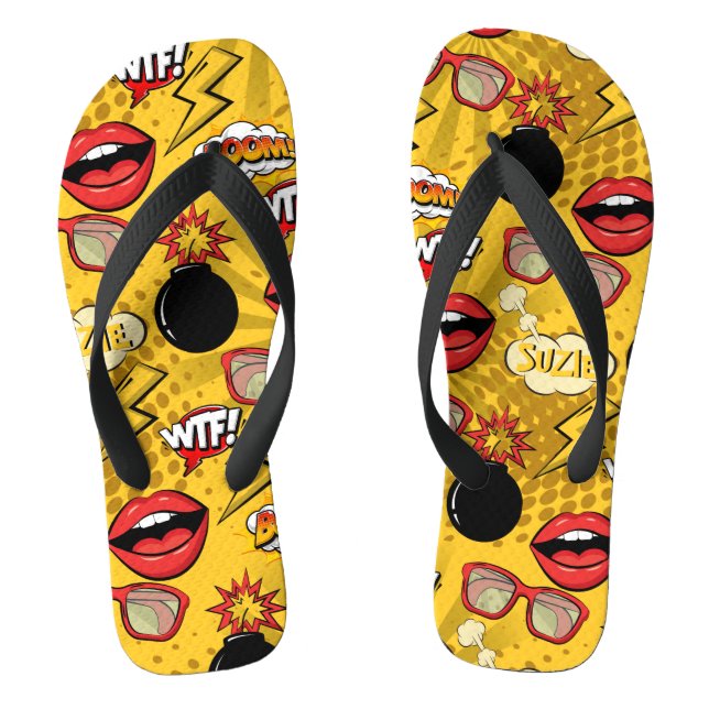 The Bomb Retro Lips Red/Gold ID553 Jandals (Footbed)