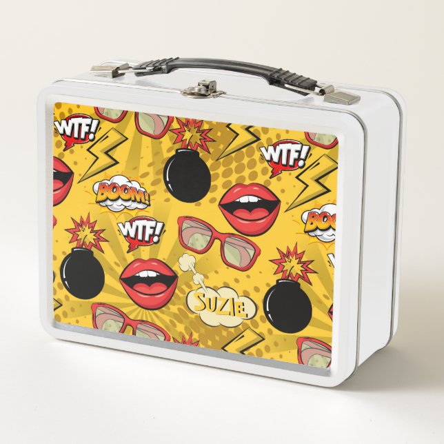 The Bomb Retro Lips Red/Gold ID553 Metal Lunch Box (Front)