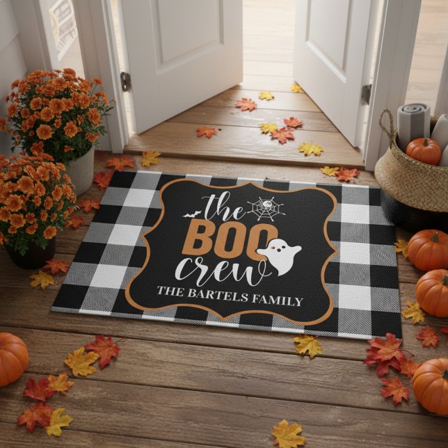 The Boo Crew Black and Orange Custom Halloween Doormat (The Boo Crew Black and Orange Custom Halloween Doormat - Just add your name or special text!)