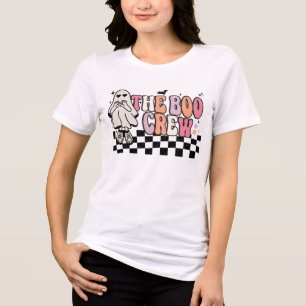 The Boo Crew Cute Groovy Retro Ghost Halloween Tri-Blend Shirt