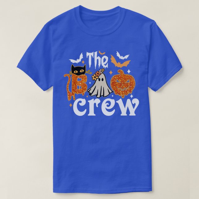 The Boo Crew Groovy Pumpkin And Cat Family Hallowe T-Shirt (Design Front)