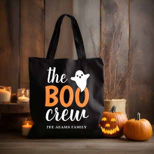 The Boo Crew Halloween Black Orange Family Name  Tote Bag
