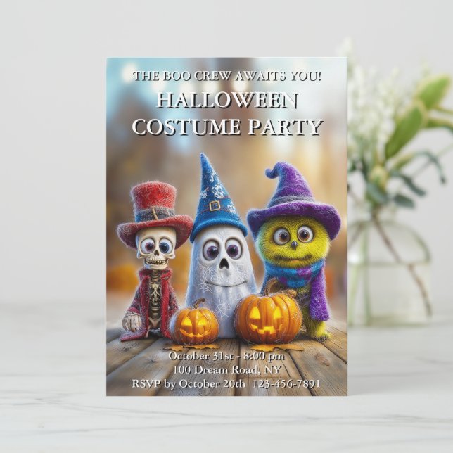 The Boo Crew Halloween Cute Ghost Skeleton Monster Invitation (Standing Front)
