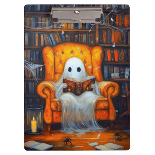 The Bookish Ghost Cosy Halloween Library Scene Clipboard