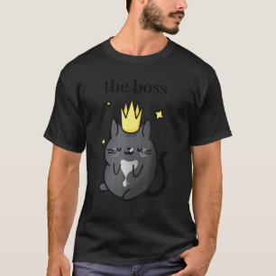 The Boss Black Tuxedo Cat with Crown Cosy Cat T-Shirt