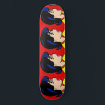 The Boss Comic Strip Skateboard<br><div class="desc">The Boss Comic Strip Skateboard design features a red background and a repeating drawing of an authoritative young woman with glossy black hair,  piercing eyes,  turned up nose and pink lips. Her yellow top and red collar are barely visible. She's not bossy! She's the boss!</div>