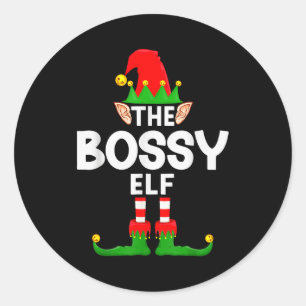 The Bossy Elf Family Christmas Pajama Party Classic Round Sticker