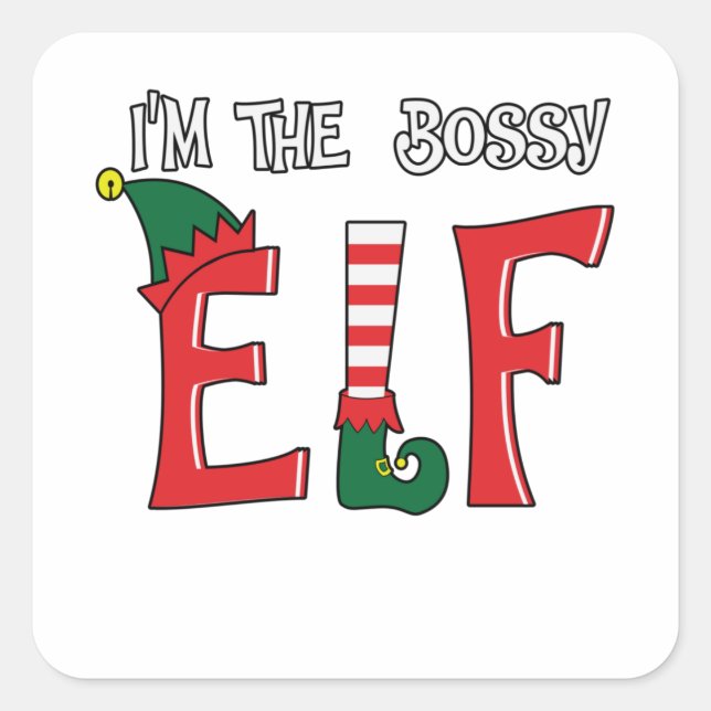 The Bossy Elf Family Matching Christmas Pyjamas Square Sticker (Front)