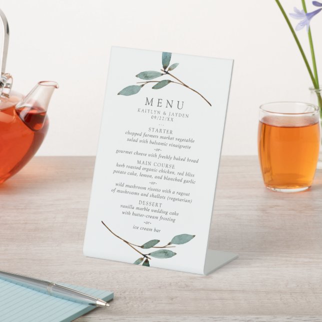The Botanical Bliss Wedding Collection Menu Pedestal Sign (In SItu)