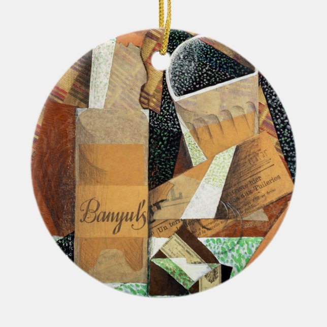 The Bottle of Banyuls, 1914 (gouache & collage) Ceramic Tree Decoration (Front)
