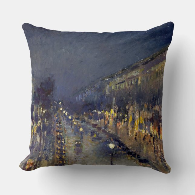 The Boulevard Montmartre at Night Pissarro  Cushion (Front)