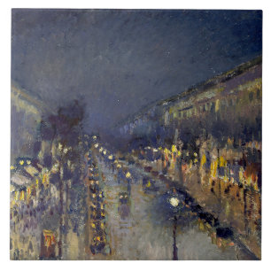 The Boulevard Montmartre at Night Pissarro Tile