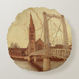 The Bouncy Bridge (Inverness - Scotland) Round Cushion