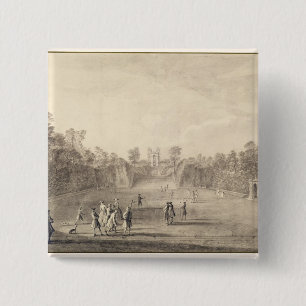 The Bowling Green at Claremont, 1738 (engraving) 15 Cm Square Badge