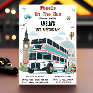 The Boy Cute Girl Tour City Party Bus 1st Birthday Invitation