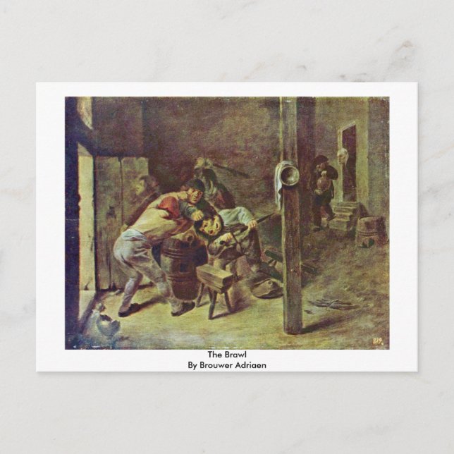 The Brawl By Brouwer Adriaen Postcard (Front)