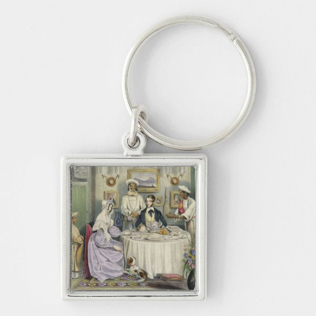 The Breakfast, plate 3 from 'Anglo Indians', engra Key Ring (Front)