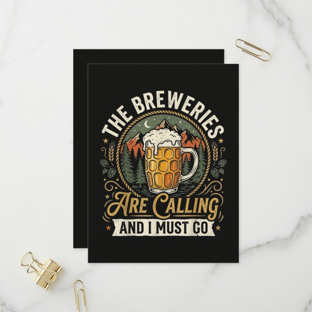 The Breweries are Calling and I Must Go Invitation Postcard (Front/Back In Situ)