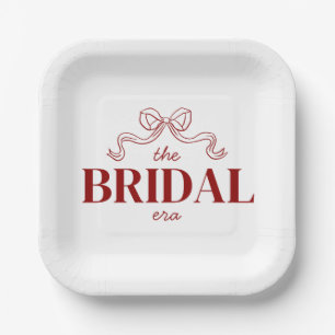 The Bridal Era Red Ribbon Bow Sketch Wedding Paper Plate