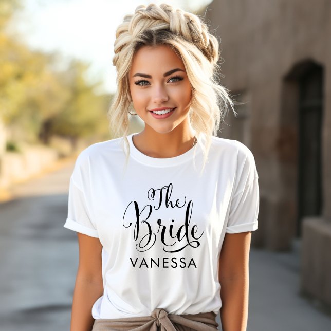 The Bride Calligraphy Wedding Name T-Shirt (Creator Uploaded)