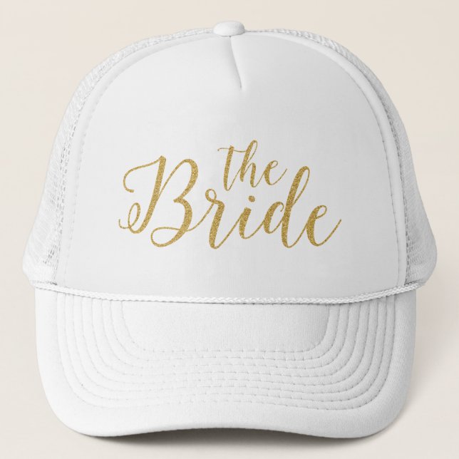The Bride Elegant Glitter Modern Typography Trucker Hat (Front)