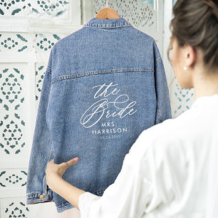 The Bride Elegant Script Brides Name Wedding Date Denim Jacket