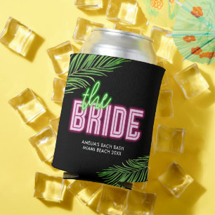 The Bride Green & Pink Tropical Bach Can Cooler