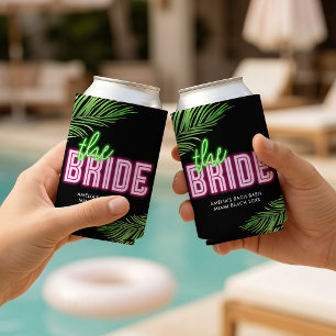 The Bride Green & Pink Tropical Bach Can Cooler