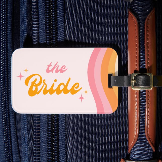 The Bride Groovy Pink & Orange Luggage Tag (Front Insitu 4)
