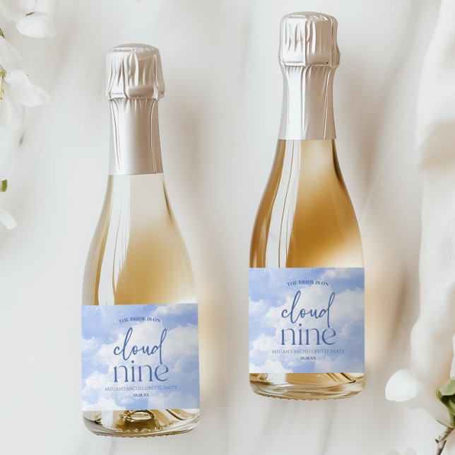 The Bride Is On Cloud Nine Blue Bachelorette Party Sparkling Wine Label (Creator Uploaded)