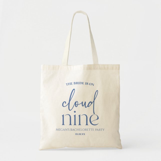 The Bride Is On Cloud Nine Blue Bachelorette Party Tote Bag (Front)