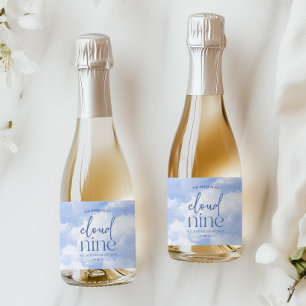 The Bride Is On Cloud Nine Blue Bridal Shower Sparkling Wine Label