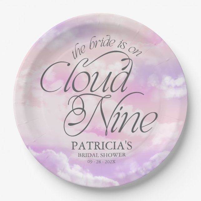 The Bride Is On Cloud Nine Bridal Shower Paper Plate (Front)